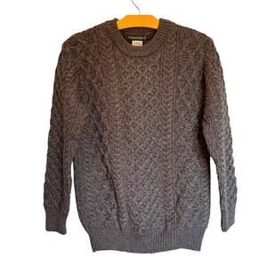Irelands Eye Fisherman Sweater Virgin Wool Gray Pullover Crewneck Grandpa Size S